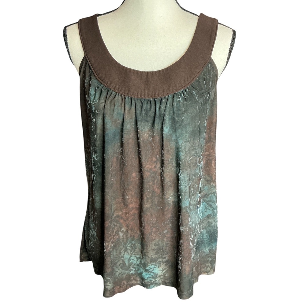 Serenade Brown Teal Damask Burnout Tank Top Women Size Medium Whimsigoth Boho